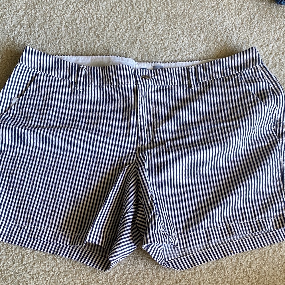 Striped Navy and White seersucker shorts